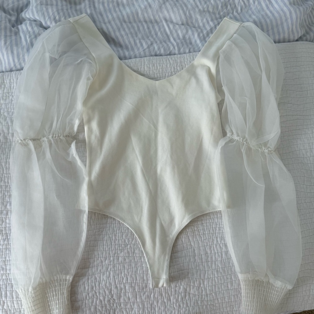 REVOLVE Cream Sheer Sleeve Bodysuit